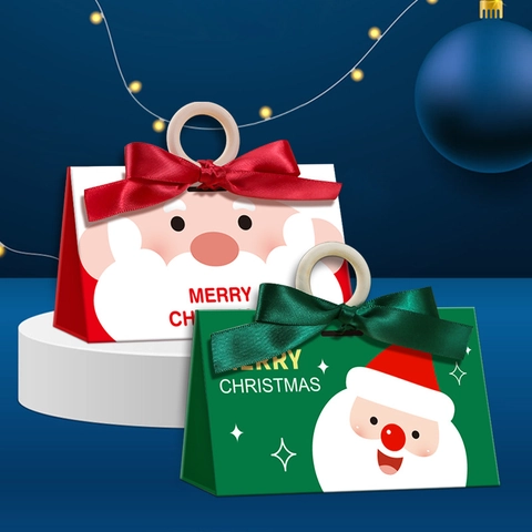 Weihnachtsgeschenkbox Cartoon Weihnachtsmann Süßigkeitenverpackung Mit Holzringgriff Und Satinschleife Feiertagsdeko