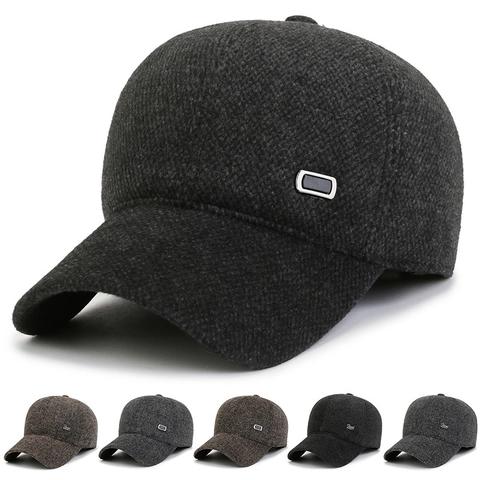 Winter Men Fleece Lined Baseball Cap With Ear Protection Thickened Adjustable Outdoor Warm Hat Casual Cotton Woolen Cap