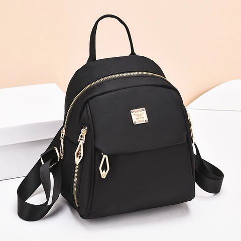 Mini Mochila De Moda Para Mujer Nylon Oxford Impermeable Ligera Informal Viaje Bolso De Hombro Herrajes Dorados