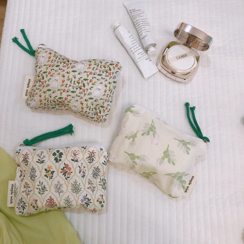 Mini Floral Cotton Canvas Coin Purse Zipper Pouch For Earphone Card Lipstick Storage Portable Small Wallet Cute