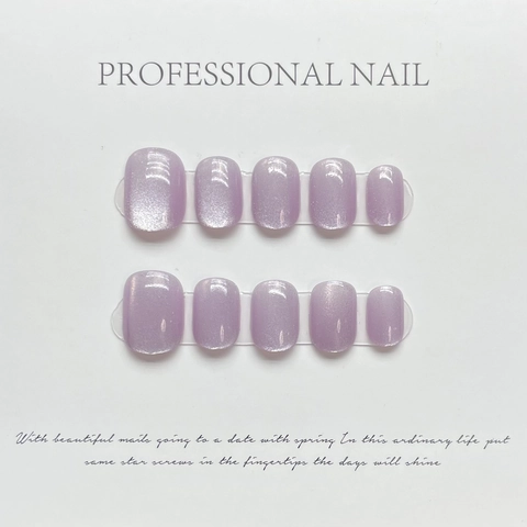 Handmade Press On Nails Cat Eye Effect Laser Rainbow Gray Purple Short Round Square Artificial False Nails For Women