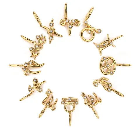 Stainless Steel Zodiac Sign Pendant For DIY Necklace Rhinestone Constellation Symbols Pendant Gold Steel Jewelry Accessory