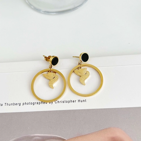 Orecchini Pendenti Volpe Acciaio Inossidabile Cerchio Opaco Stile Coreano Gioielli Minimalisti Eleganti Per Donna