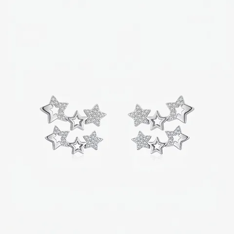 Orecchini A Lobo Stella In Argento Sterling 925 Design Tripla Stella Micro Pave Zirconia Elegante Per Donna