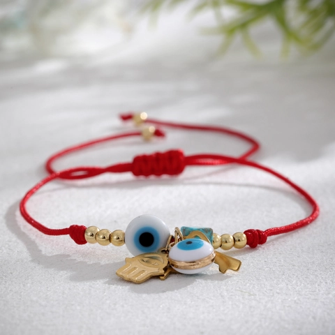 Evil Eye Hamsa Hand Red Woven Rope Bracelet Adjustable Protection Amulet With Star Key And Turquoise Bead For Women Men