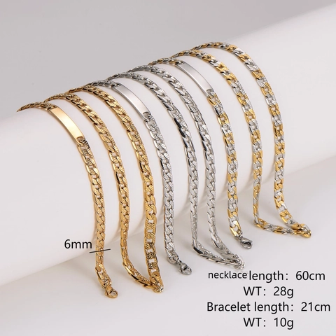 Gioielli In Acciaio Inossidabile Collana E Bracciale A Maglia Cubana Placcato Oro 18K Hip Hop Punk ID Bar Per Uomo Donna