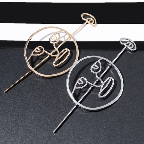 Minimalistisches Abstraktes Gesicht Legierung Haarnadel Für Frauen Hohl Metall Haarklammer Künstlerisches Haar Accessoire