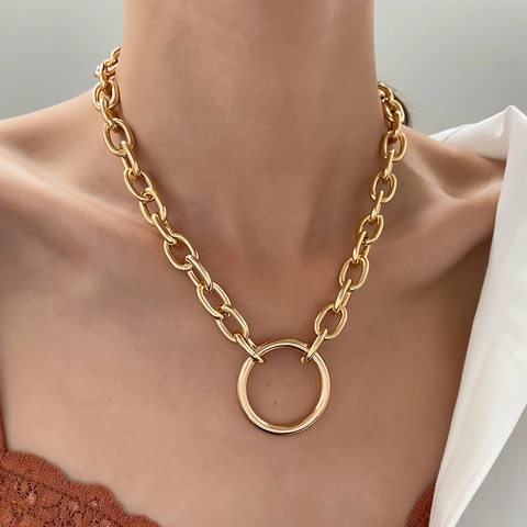 Collana A Catena In Lega Girocollo Grande Ciondolo A Cerchio Gioielli Metallici Punk Industriali Per Donne Accessori Di Moda