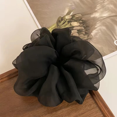 Oversized Organza Mesh Scrunchie Hair Tie Ruffled Solid Color Elastic Elegant Hair Accessories For Women Girls