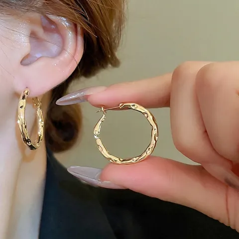 Unregelmäßige Strukturierte Creolen Aus Legierung Geometrische Runde Wellen Mit 925 Sterling Silber Ohrring Stecker Für Damen