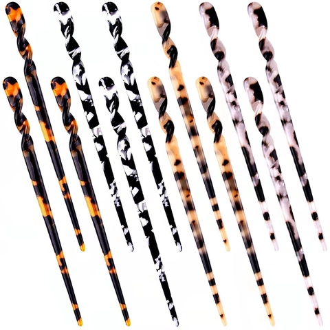 Acetate Hair Sticks U Shaped Hair Fork Marble Tortoise Shell Retro Minimalism Styling Accessories For Women Girls Elegant