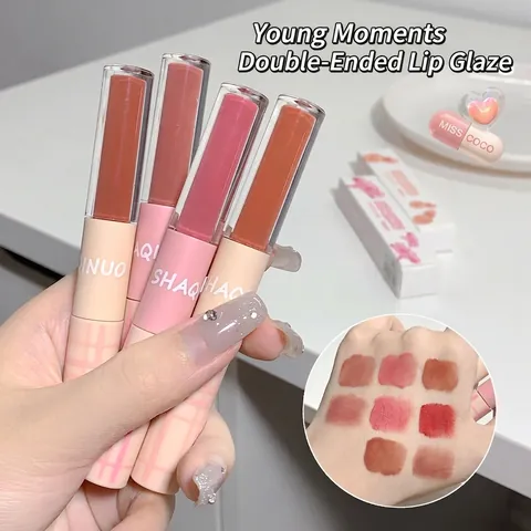 Κραγιόν Διπλού Άκρου Ματ Λάσπη Χειλιών Και Lip Gloss Καθρέφτης Μακράς Διαρκείας Ενυδατικό Βελούδο Φως Νερού