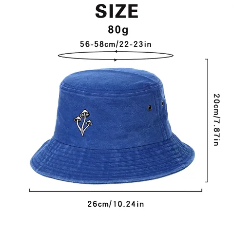 Bob En Coton Lavé Avec Broderie De Champignon Style Vintage Délavé Protection Solaire Chapeau De Pêche Extérieur Adulte