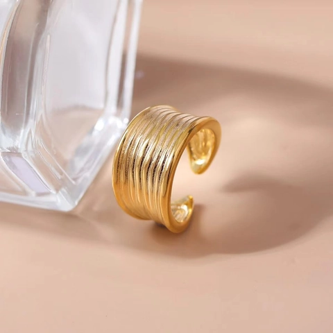 Brede Legering Ring Voor Dames Meerlagige Horizontale Textuur Verstelbaar Open Geometrische Mode Sieraden