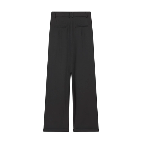 Damen Weite Hose Asymmetrische Überlappende Hohe Taille Knopf Lässige Lange Hose Polyester Einfarbig Schwarz