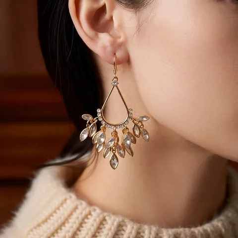 Luxury Water Drop Chandelier Tassel Earrings Copper Zircon With Steel Earring Post Vintage Palace Style For Women