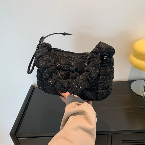 Sac à Épaule Matelassé Bouffant Pour Femmes Sac à Aisselle Nuage Plissé Pailleté Avec Bandoulière Froncée Mode Décontractée