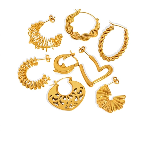Orecchini A Cerchio Vintage In Acciaio Inossidabile Geometrici Cuore Cavo Forma Delfino Placcato Oro 18K Per Donna