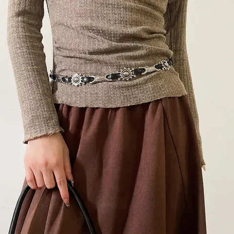 Cintura Da Donna Retrò Boho In Pelle PU Lega Metallo Motivo Sole Ornamenti Accessori Decorativi Stile Vintage Punk