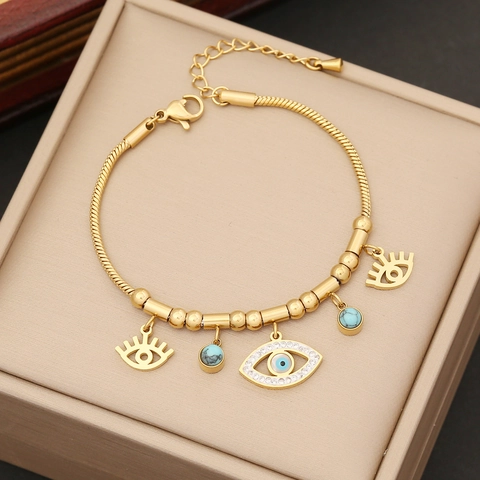 Gioielli Malocchio Donna Acciaio Inossidabile Turchese Zirconia Collana Bracciale Orecchini Boho Catena Serpente Accessorio
