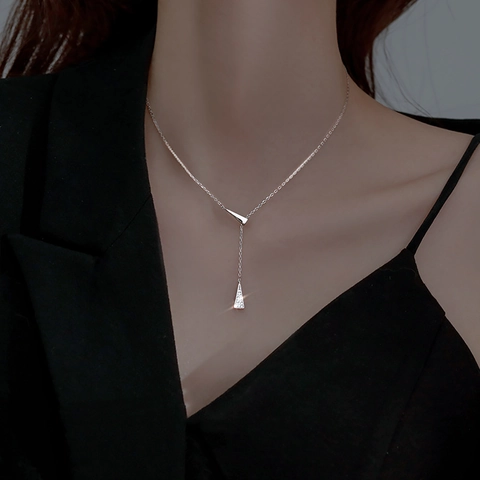 Geometrische Driehoek Kwastje Ketting S999 Sterling Zilver Zirkoon Minimalistische Y-Vorm Sleutelbeen Ketting Voor Dames Mode