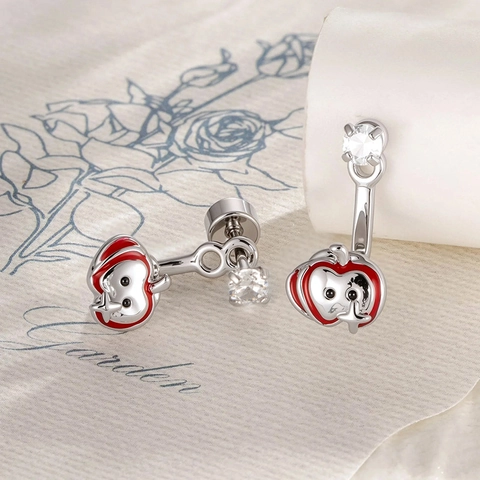 Sweet Cute Red Enamel Apple Star Cartilage Stud Earring With Cubic Zirconia Titanium Steel And Copper Screw Back