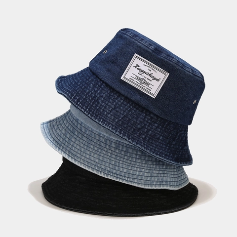 Cappello Bucket In Denim Lavato Retro Stile Distressed Protezione Solare In Cotone Con Toppa Per Uomo E Donna