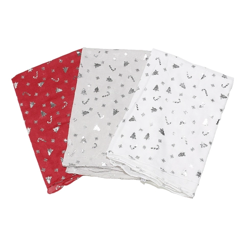 Women Christmas Scarf Silver Foil Snowflake Christmas Tree Print Long Soft Polyester Winter Neck Wrap Holiday Accessory