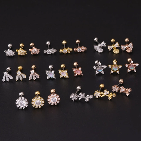 Pendientes Piercing Cartílago Poste De Acero Inoxidable Cobre Micro Pave Circonita Varias Formas Cierre De Bola Para Mujer