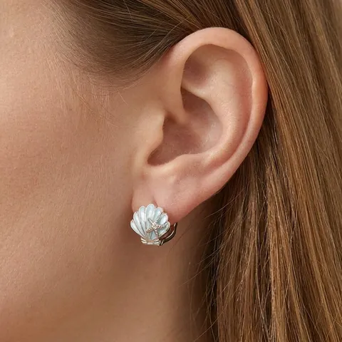 925 Sterling Silver Shell Hoop Earrings With Blue Enamel And Starfish Marine Style Summer Jewelry For Women