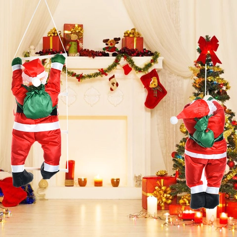 Climbing Santa Claus Plush Doll Hanging Rope Ladder Ornament Festive Christmas Tree Decoration Indoor Outdoor Holiday Decor