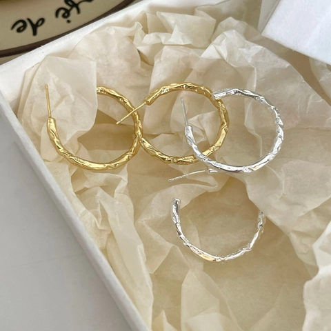 Orecchini A Cerchio In Argento Sterling 925 Trama Martellata Minimalista Rugosa Forma C Stile Nordico Gioielli Oro