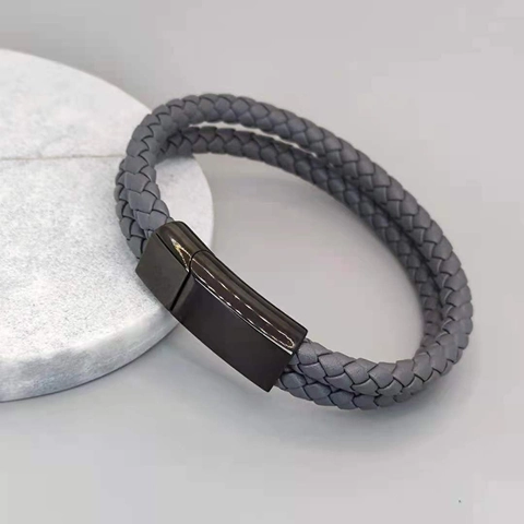 Pulsera De Cuero Trenzado De Varias Capas Con Cierre Magnético De Acero Inoxidable Joyería Retro Para Hombre