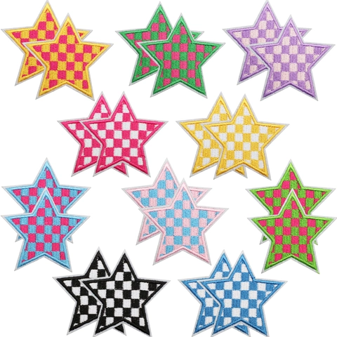 Toppe Ricamate A Forma Di Stella Motivo A Scacchi Filo Di Poliestere Da Stirare Cucire Decorative Per Abbigliamento Borse