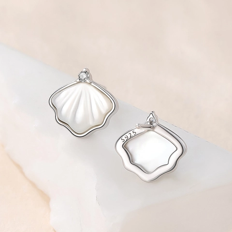Shell Stud Earrings 925 Sterling Silver Mother Of Artificial Pearl Inlay Small Zircon Elegant Minimalist Jewelry For Women
