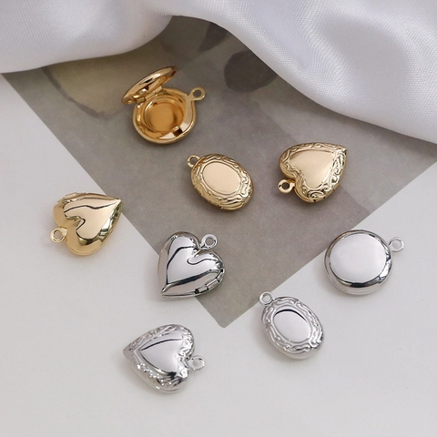 Ciondolo Medaglione Per Foto Cuore Ovale Rotondo Rame Placcato Oro 18K Fai Da Te Collana Bracciale Gioielli Accessori