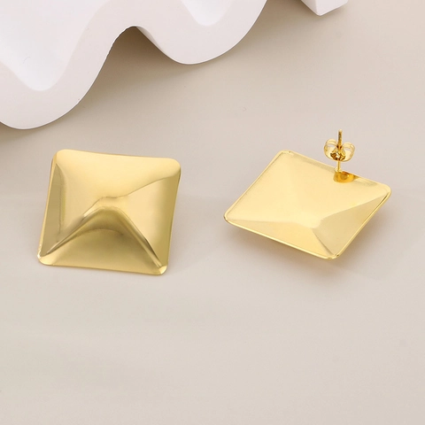 Square Pyramid Stud Earrings Stainless Steel Large 3D Geometric Minimalism High Polish Jewelry For Women