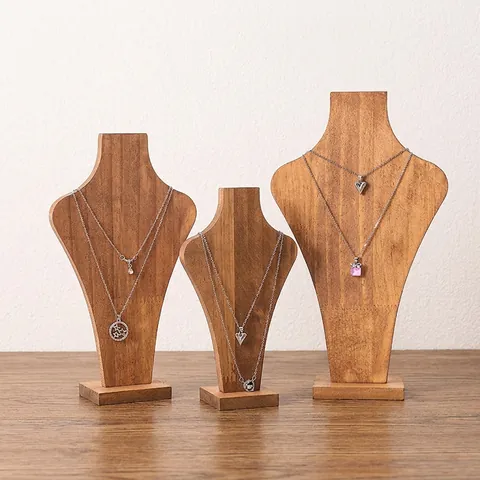 Necklace Display Stand Solid Wood Portrait Bust Jewelry Holder Showroom Pendant Storage Minimalist Natural Organizers Rack
