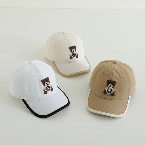 Casquette de Baseball Enfant Ours Dessin Animé Séchage Rapide Respirante Chapeau de Soleil Broderie Réglable Sport de Plein Air