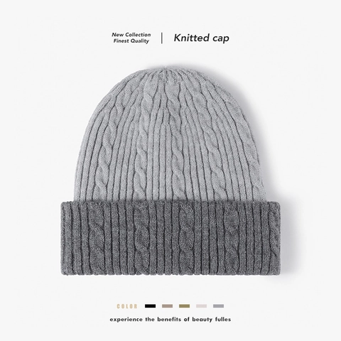 Gorro De Punto Trenzado Bloque De Color Grueso Cálido Piel De Conejo Sintética Invierno Para Hombres Mujeres