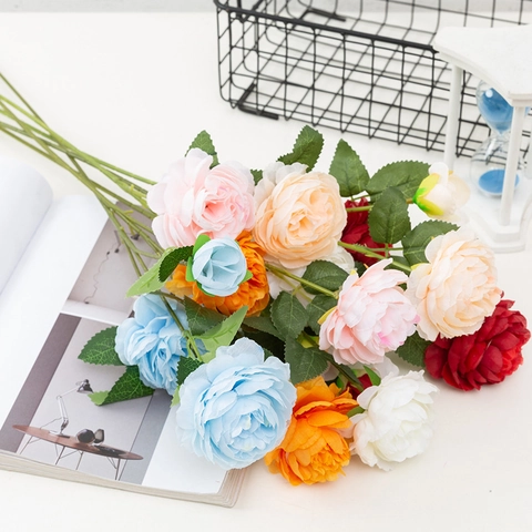 Fleurs De Pivoine Artificielles Satin Renoncule Tige Unique Multi Têtes Bouquet Réaliste Pour Mariage Maison Table Décor