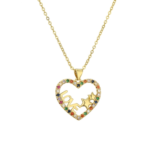 Heart Pendant Necklace Copper Colorful Zircon Mom Love Letter Fashion Jewelry Gift For Women