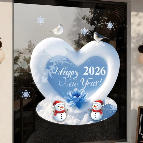 New Year Window Clings Static PVC Heart Snowman Dual Sided Glass Sticker Holiday Decoration Snowflake Cling