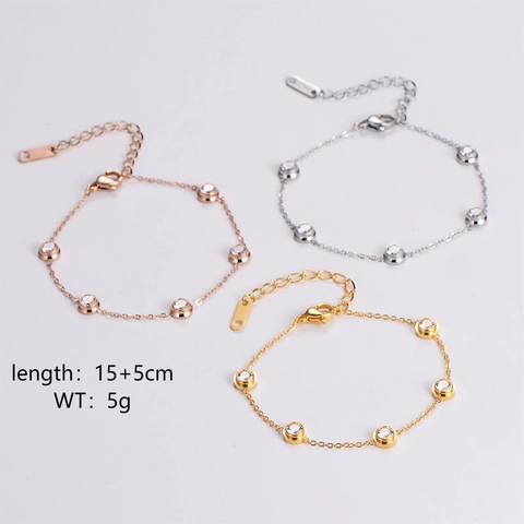 Pulsera Minimalista de Acero Inoxidable y Zirconia para Mujer Chapado en Oro de 18 Quilates Engaste en Bisel Redondo Joyería