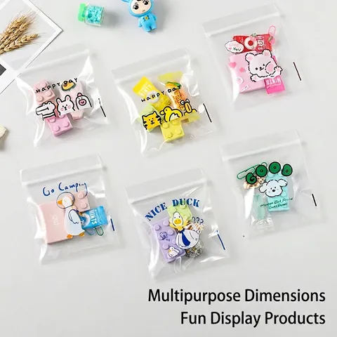 Transparent Cartoon Zip Lock Bags PE Plastic Thickened Small Storage Pouches For Jewelry Snacks Stationery Portable Cute Pattern Organizer