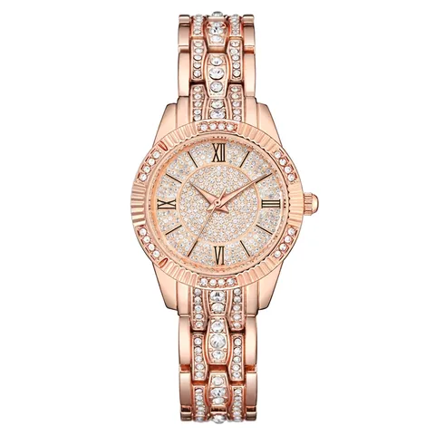Orologio al Quarzo da Donna di Lusso con Quadrante in Madreperla Decorato con Strass Numeri Romani Cinturino in Metallo Elegante Orologio da Polso da Donna Regalo