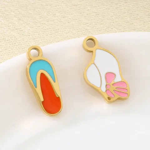 Edelstahl Charms DIY Schmuckherstellung Zubehör Harz Emaille Flip Flops Muschel Cartoon Stil Anhänger