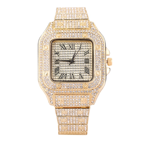 Orologio al Quarzo Quadrato con Strass di Lusso per Uomo e Donna Cinturino in Lega di Acciaio Inossidabile Numeri Romani