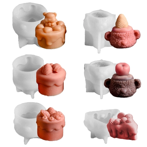 Silicone Mold Bear Strawberry Apple Cake Shapes For Scented Candle Making Chocolate Baking Flexible Reusable Fondant DIY Tool