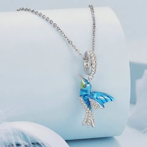 925 Sterling Silver Hummingbird Butterfly Charms Blue Green Enamel Insect Bird Beads Rhinestone Pendant For DIY Bracelet Jewelry